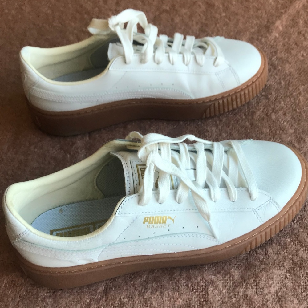 PUMA White Women's Basket Platform Sneaker, Size 9